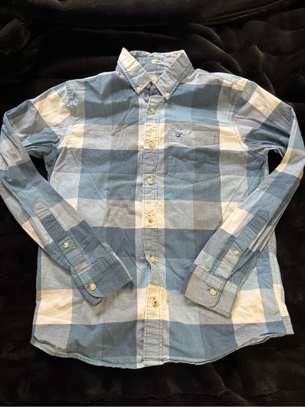 Hollister Light & Dark Blue Plaid Button-Down Flannel Shirt